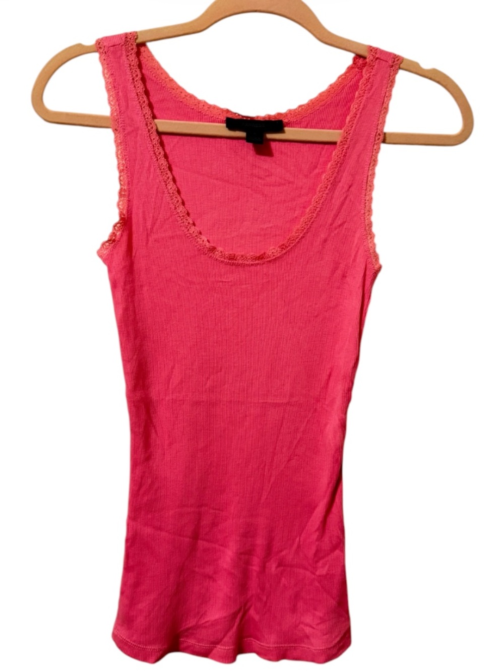 NWOT VTG Express Pink Ribbed Pima Cotton Delicate Lace Trim Cami Tank Top